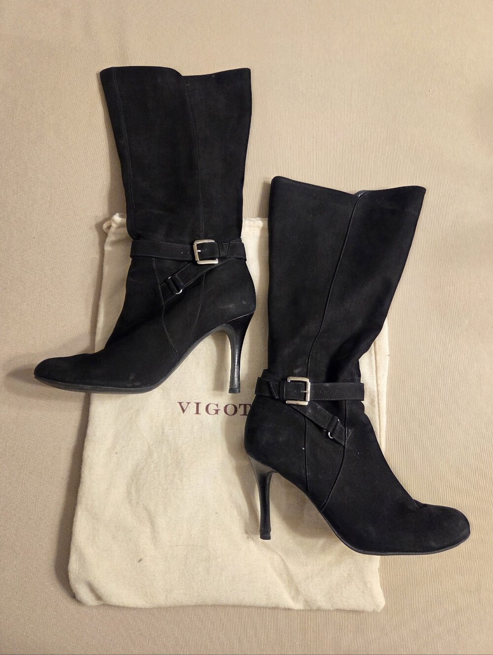 Vigotti Black Suede Leather High Heel Boots sz9